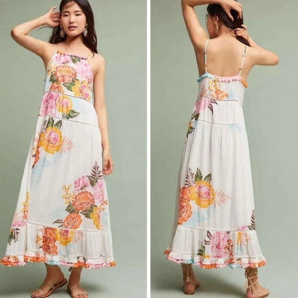 FARM Rio Dresses & Skirts - Farm Rio Havana floral pom pom halter maxi dress